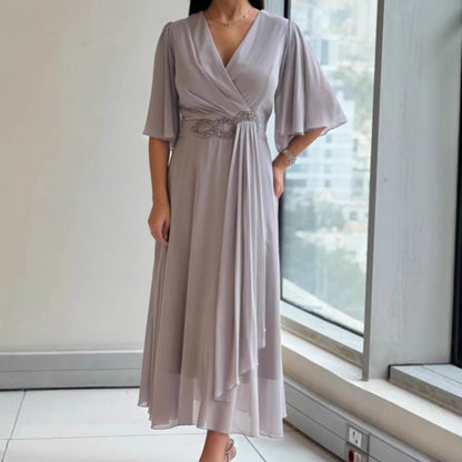 Fashionable New V-neck Pleated Women's Dress