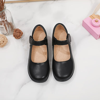 Girls' Black Mary Jane Shoes with Bow Detail - Non-Slip Synthetic Faux, Ideal for Performances & School Uniforms