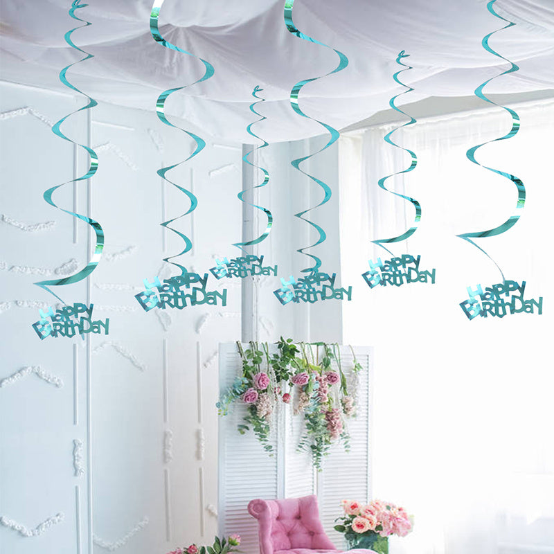 6pcs-Golden, Silvery, Rose Red, Dark Blue, Lake Blue, Rose Golden Birthday Party Spiral Decoration Pendants, Birthday Letter Spiral Decoration