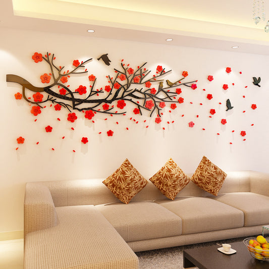 3D Acrylic Wall Art Decal - Elegant Floral Branch Design for Living Room & Bedroom Decor