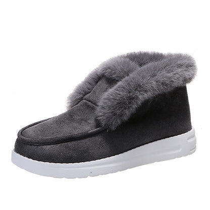 Plush Flat Bottom Thickened Large Short Snow Boots For Women