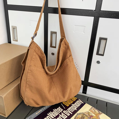 Women's Large Capacity Idle Style Artistic Simple Canvas Bag School College Students