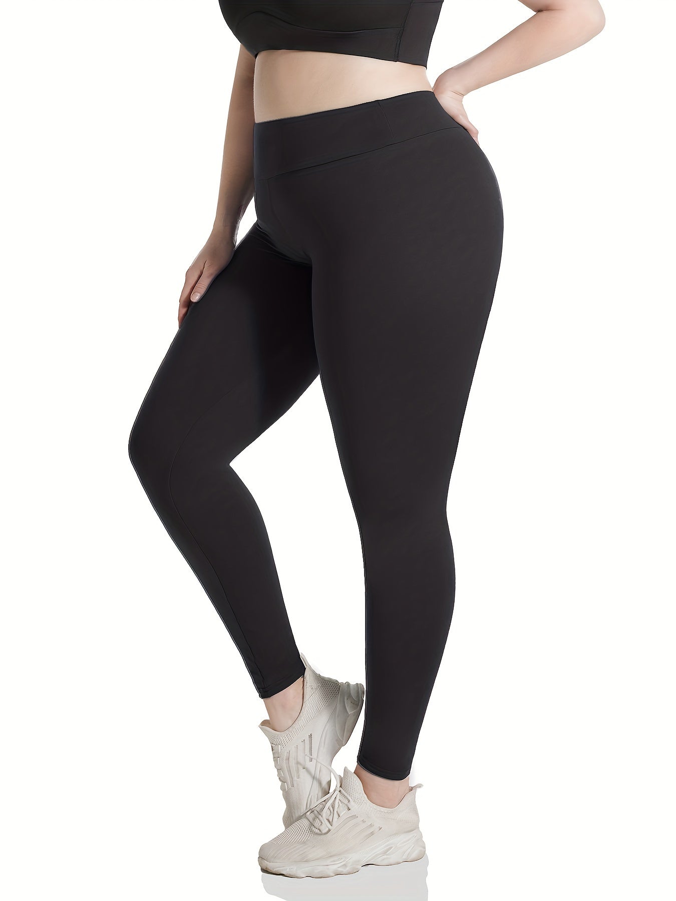 Plus Size High Waist Solid Color Stretchy Leggings, Women's Plus High Stretch Yoga Leggings, Sports Pants Spring/Autumn