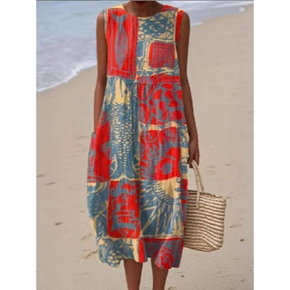 New Sleeveless Casual Printed Temperament Long Dress