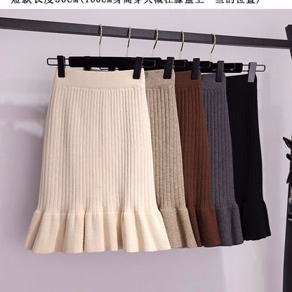 New Slim-fit And Slimming Lace-hem Knitted Skirt