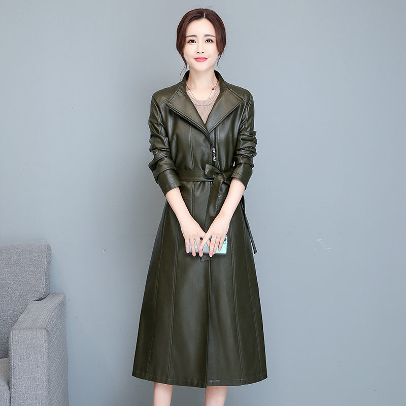 Women's Mid-length Slim-fit Over-the-knee Sheepskin Trench Coat