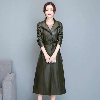 Women's Mid-length Slim-fit Over-the-knee Sheepskin Trench Coat
