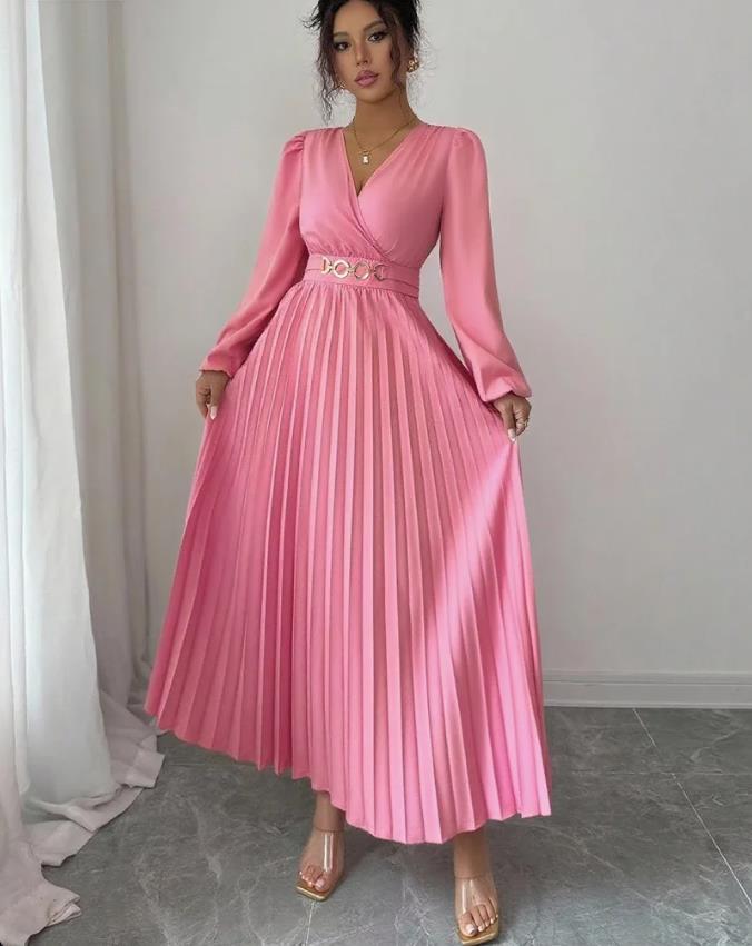 Women's Solid-color Casual Chic V-neck Dress