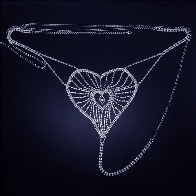 Peach Heart Shaped Rhinestone New Product Body Chain Set