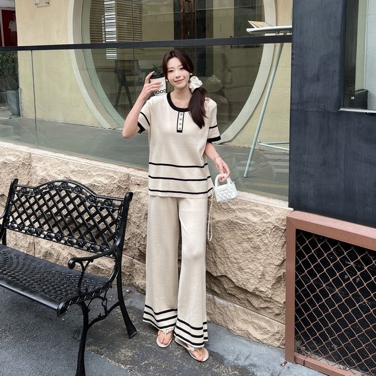 Fashionable Minimalist Relaxed-fit Short-sleeve Top Pants