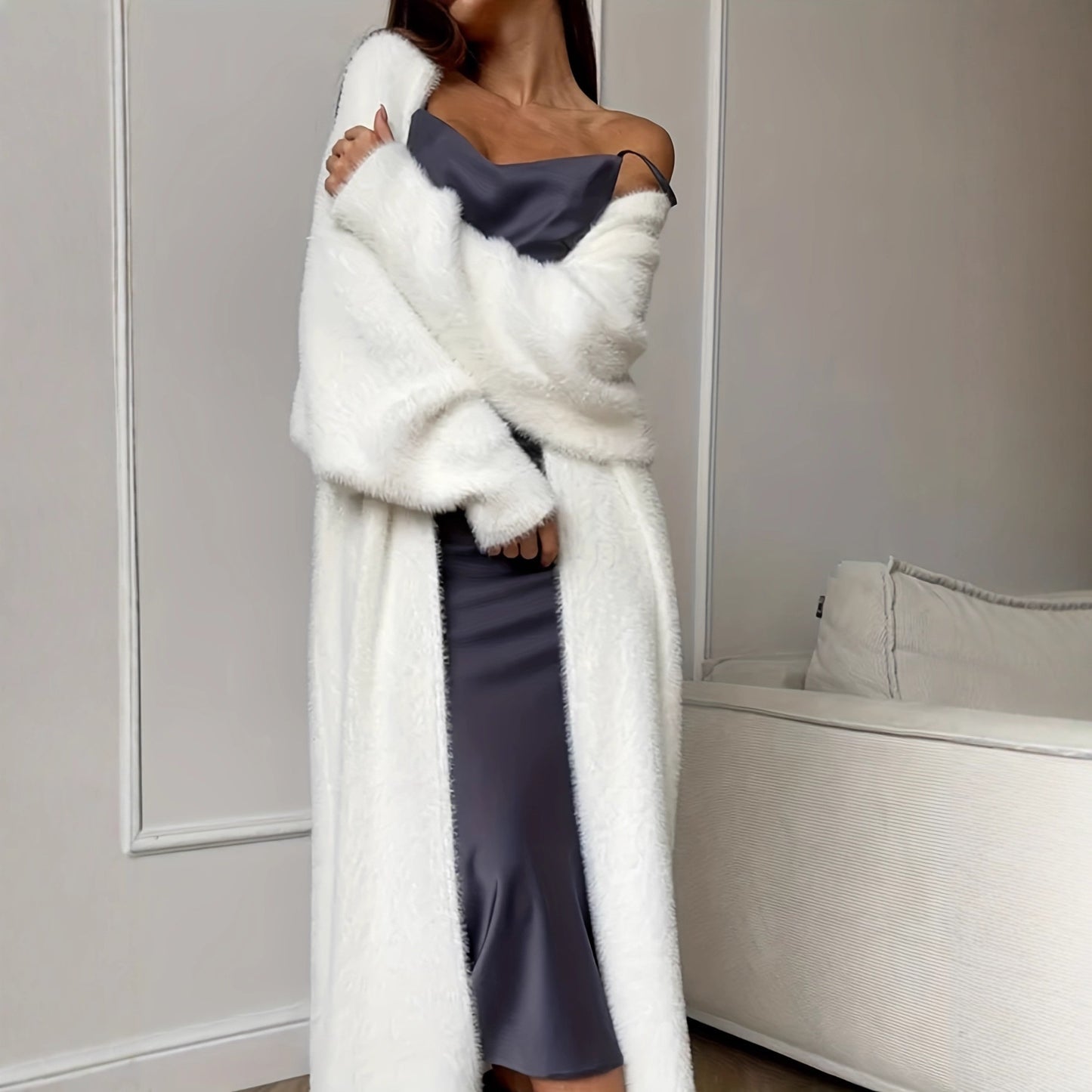 Women's Solid-Color Loose Plush Knitted Long Coat