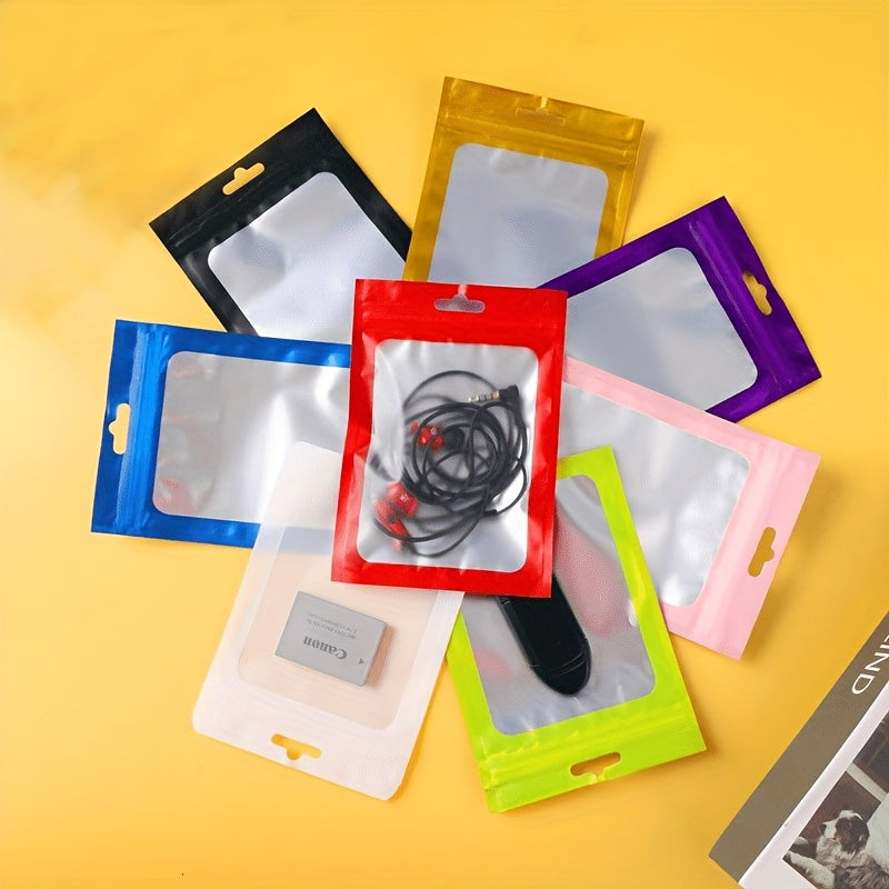 [Holographic Zipper Lock Bags] 100-Pack Holographic Zipper Lock Resealable Bags | Moisture-Proof Aluminum Foil Polyester Film Flat Transparent Window Pouch for Electronics/Jewelry/Cosmetics Organization, 4 Size Options, Non-f