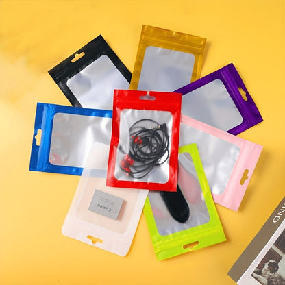 [Holographic Zipper Lock Bags] 100-Pack Holographic Zipper Lock Resealable Bags | Moisture-Proof Aluminum Foil Polyester Film Flat Transparent Window Pouch for Electronics/Jewelry/Cosmetics Organization, 4 Size Options, Non-f