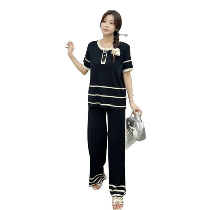 Fashionable Minimalist Relaxed-fit Short-sleeve Top Pants