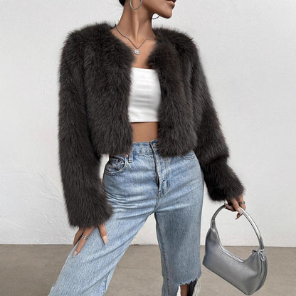Fashionable Winter Wear Thickened Warm Long-sleeved Cardigan Fur Coat