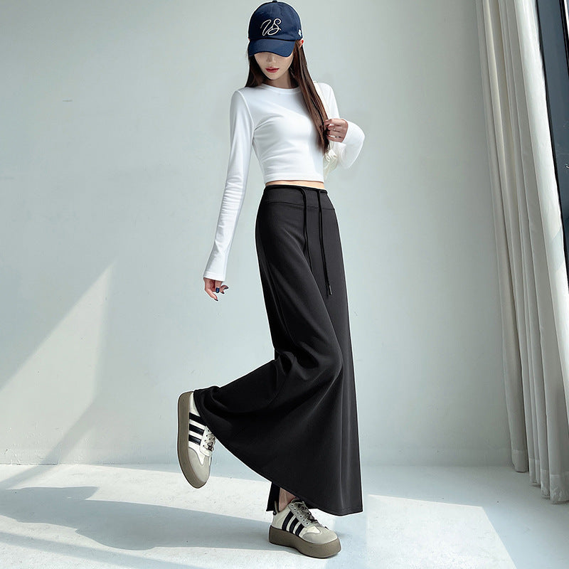 Gray Athletic High-waist Straight-leg Slit A-line Maxi Skirt