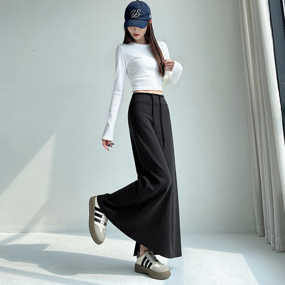 Gray Athletic High-waist Straight-leg Slit A-line Maxi Skirt