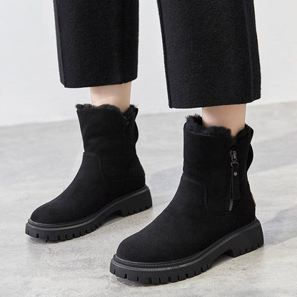 Middle Tube Plush Warm Cotton Shoes Leather And Fur Integrated Winter Women's Boots