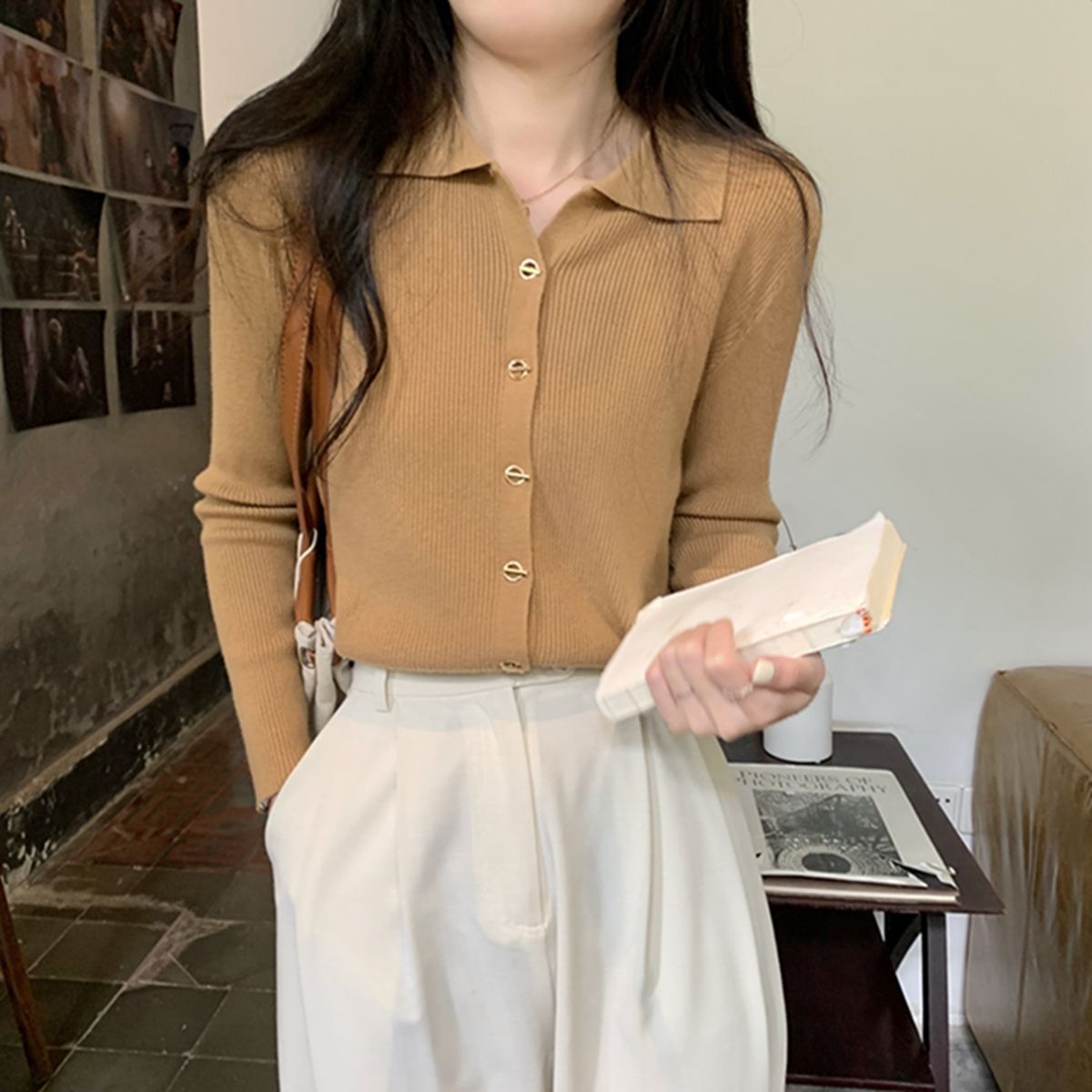 Gentle Long-sleeved Knitted Cardigan Bottoming Top