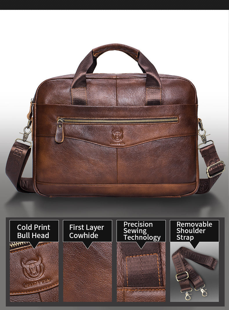 Premium Leather Messenger Bag - Large Capacity Business Briefcase for Men | BULLCAPTAIN