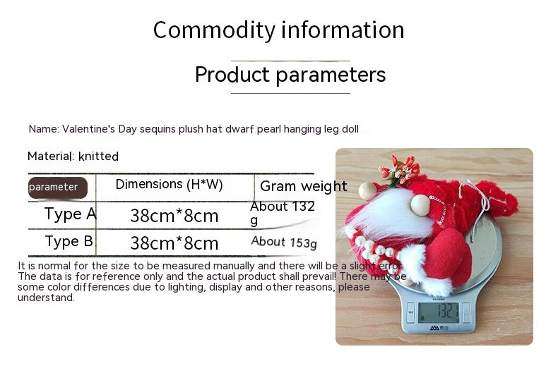 Decorative Sequins Plush Bonnet Valentine's Day Gift Dwarf Doll Pearl Hanging Leg Doll