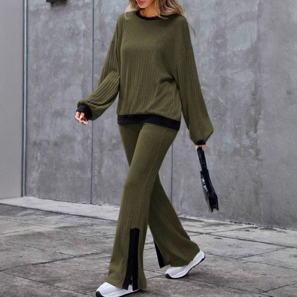 Autumn And Winter Casual Loose Homewear High-waist Elegant Slit Set