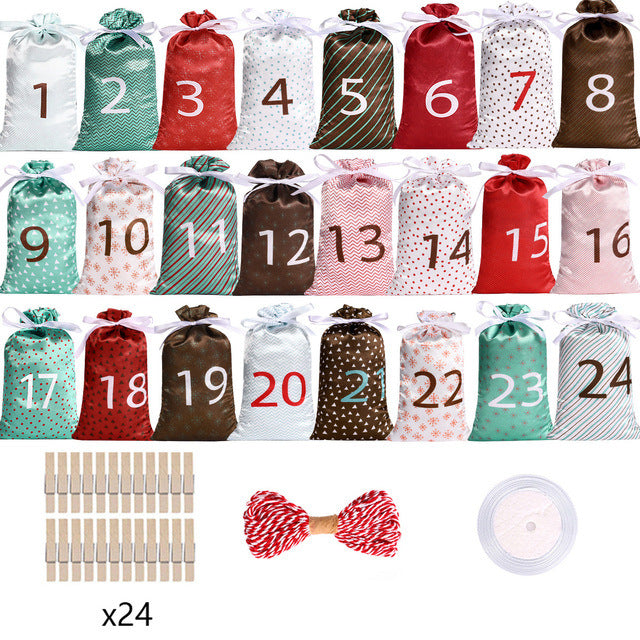 Satin Drawstring Bag Coming Day 1-24 Hanging Suit Candy Gift Satin Bag