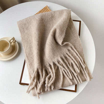 Mellard Merino Wool Korean-Style Relaxed-Feel Solid-Color Brushed Warm Scarf For Women