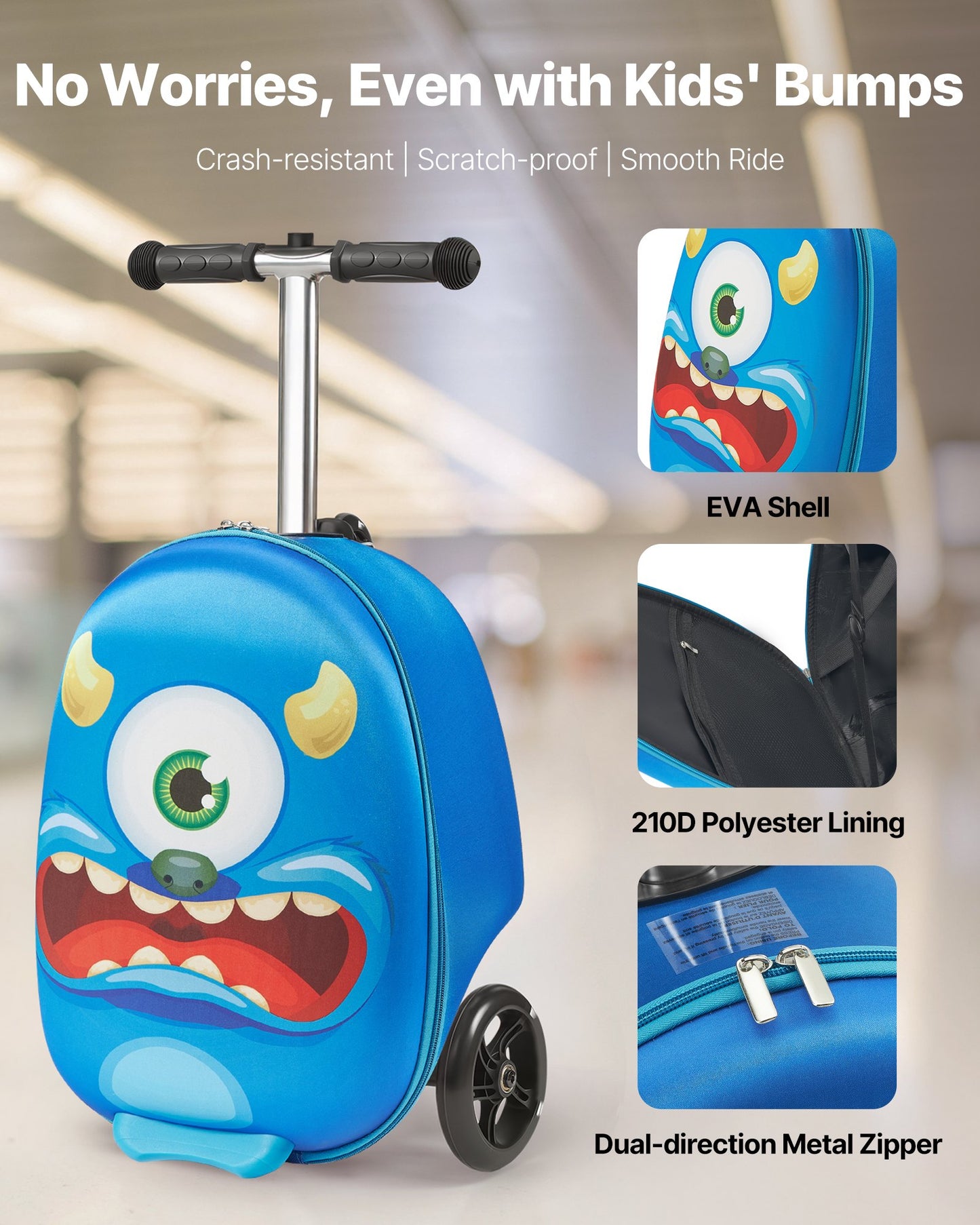 Ride-on Luggage 20-inch Kids Scooter Suitcase With Flash Wheels Blue