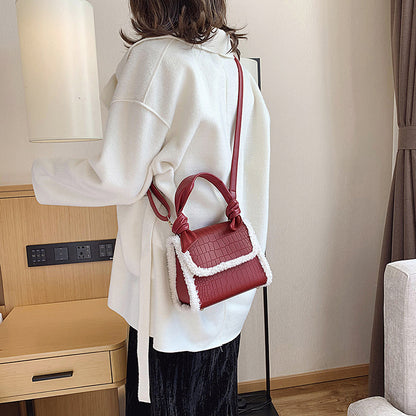 Stone Pattern Lamb Fleece Small Square Bag