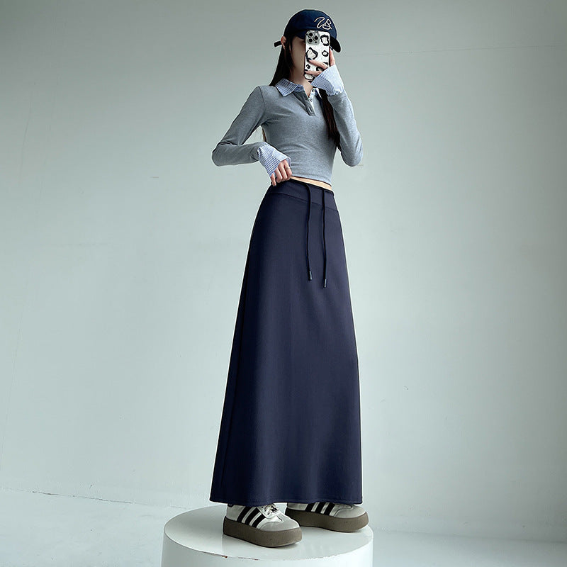 Gray Athletic High-waist Straight-leg Slit A-line Maxi Skirt