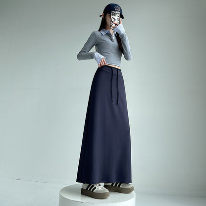 Gray Athletic High-waist Straight-leg Slit A-line Maxi Skirt