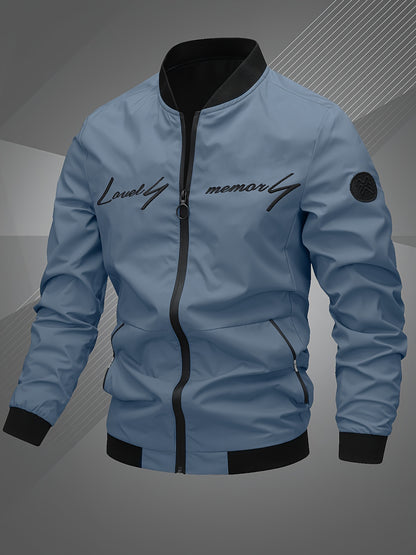 Men'S Letter Embroidered Casual Bomber Jacket