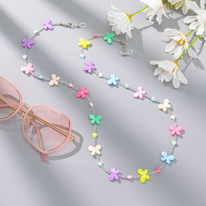 Candy-colored Acrylic Pearl Eye Pendant Chain, Butterfly Five-pointed Star Heart Neck Pendant Glasses Chain