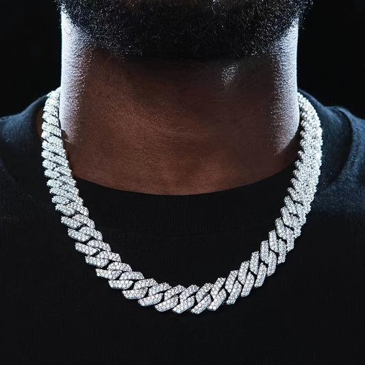 Men's Cuban Link Iced Out Necklace with Color Chains and Paved Rhinestones, Rapper CZ Cuban Chain Necklace for Women, Hip Hop Jewelry Gift