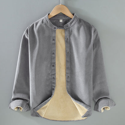 Flannel-lined Thick Warm Corduroy Small Stand-collar Shirt Jacket