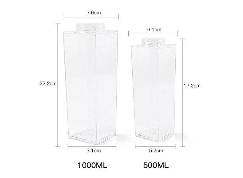 Premium Square Milk Cup - 500ml & 1000ml Minimalist Water Bottle