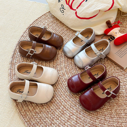 Simple And Versatile Leather Shoes For Little Girls