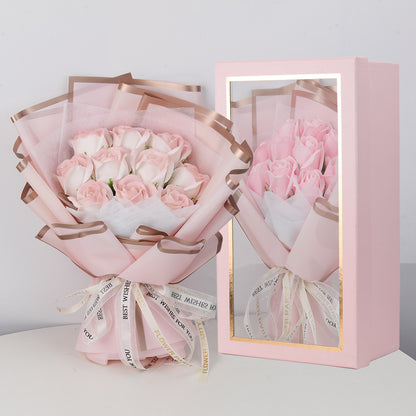 Valentine's Day Ice Crushing Blue Rose Flower Soap Bouquet Gift Box