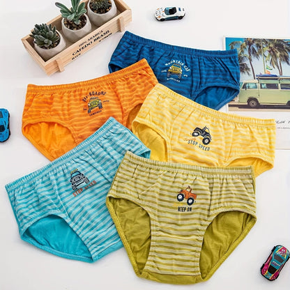 5pcs Boys Dinosaur Paradise Print Boxer Briefs Soft Cotton Comfortable Underwear