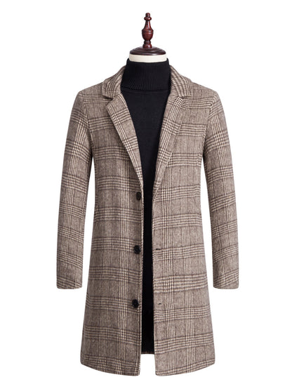 Men's Lapel Trench Coat Mid-length Woolen Coat