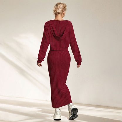 Elegant Commuter-style Light Mature Knitted Slip Dress Two-piece Set