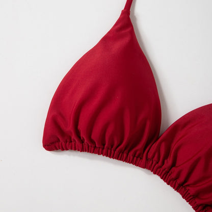 Solid Color Sexy Lace-up Hot Girl Temperament Women's Bikini Swimsuit