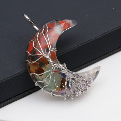 European And American Natural Crushed Stone Amethyst Tiger's Eye Moon Pendant