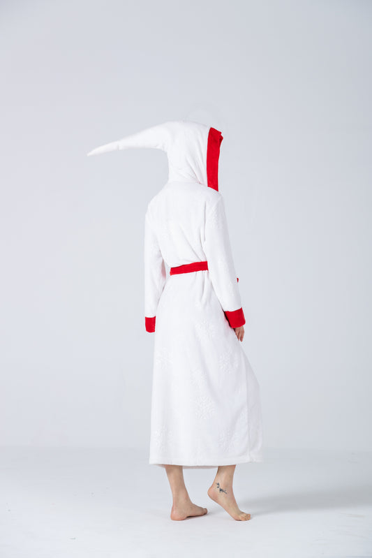 RONGTAI Womens Plush Fleece Hooded Bathrobe, Thick Nightgown Long Robe Sleepwear With Two Side Pockets And Belt