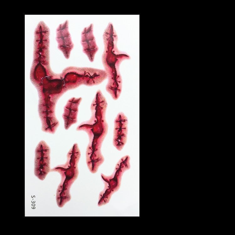 Realistic Fake Wound Tattoo Stickers - Halloween Special Effects Makeup - Waterproof Scar Temporary Tattoos