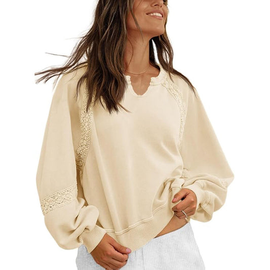 Women's Sweatshirt Casual V-neck Lace Sweater