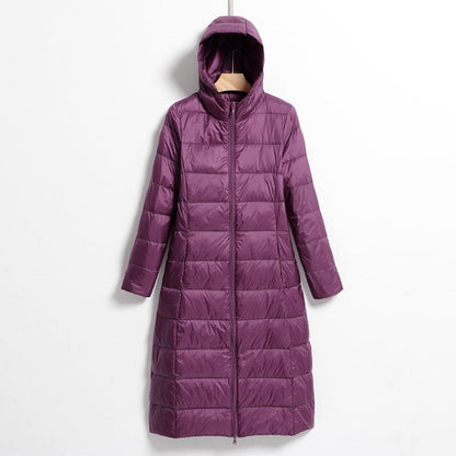 Lightweight Hooded Long Below-the-knee Slim-fit Coat