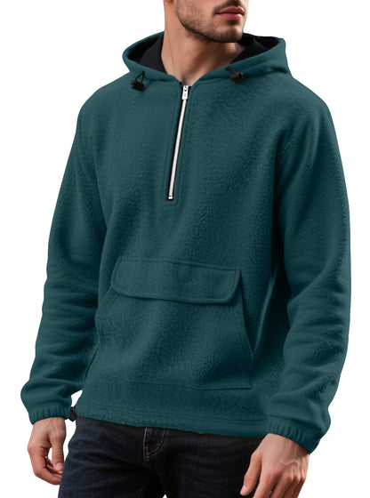 Padded Fleece Sweater Solid Color Half Zip Hooded Work Clothes Pullover
