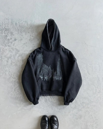 Loose-fit Women's Dark-style Retro Printed Hoodie